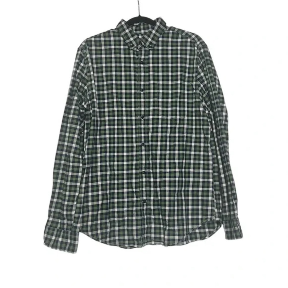 Banana Republic Luxe Flannel Shirt Check Grant Fit Size Large Green White